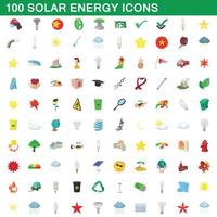 100 solar energy icons set, cartoon style vector