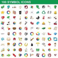 100 iconos de símbolos, estilo de dibujos animados vector