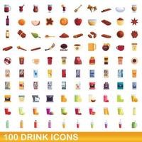 100 drink icons set, cartoon style vector