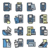 Bank terminal icons set, outline style vector