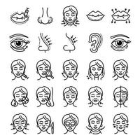 Lifting facial icons set, outline style vector