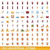 100 universal icons set, cartoon style vector