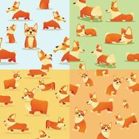 Puppy corgi dig pattern set, cartoon style vector