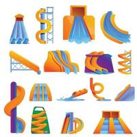 Aquapark icons set, cartoon style vector