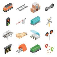 iconos 3d isométricos del ferrocarril vector