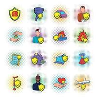 conjunto de iconos de seguros, estilo pop-art