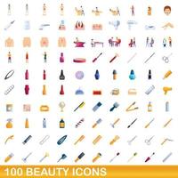 100 iconos de belleza, estilo de dibujos animados vector