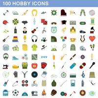 100 iconos de hobby, estilo plano vector
