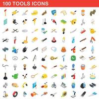 100 tools icons set, isometric 3d style vector