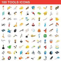 100 tools icons set, isometric 3d style vector