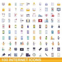 100 internet icons set, cartoon style vector