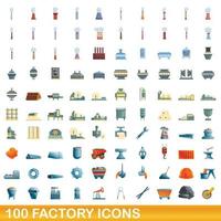 100 factory icons set, cartoon style