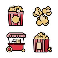 Popcorn icons set, outline style vector