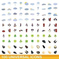 100 universal icons set, cartoon style vector