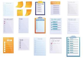 To-do list icons set, cartoon style vector