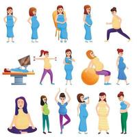 conjunto de iconos embarazadas, estilo de dibujos animados vector