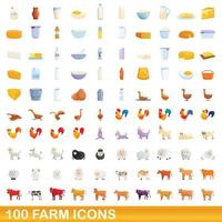 100 iconos de granja, estilo de dibujos animados vector
