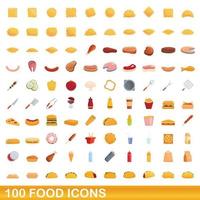 100 food icons set, cartoon style vector