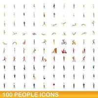 100 people icons set, cartoon style vector