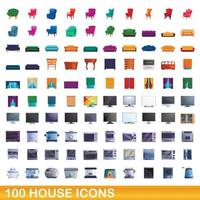 100 house icons set, cartoon style vector