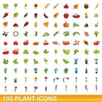 100 plant icons set, cartoon style vector