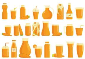 conjunto de iconos de jugo de zanahoria vector de dibujos animados. mezcla de bebidas