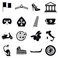 iconos simples negros de italia vector