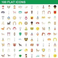 100 flat icons set vector