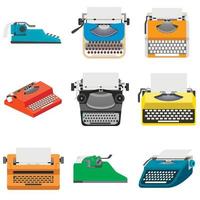 Typewriter icons set, flat style vector