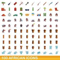 100 african icons set, cartoon style vector
