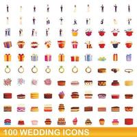 100 wedding icons set, cartoon style vector