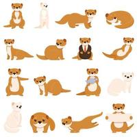 Mink icons set, cartoon style vector