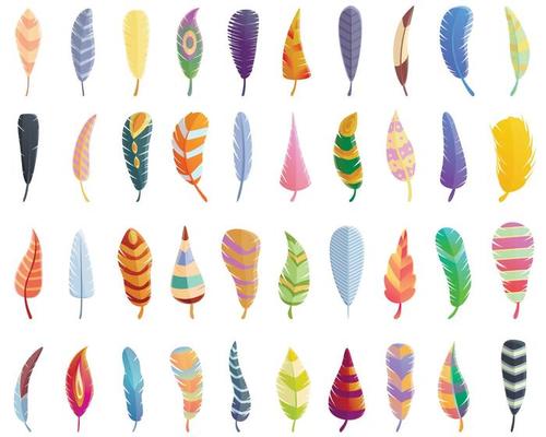 Feathers icons set, cartoon style