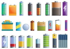 Battery icons set, cartoon style vector