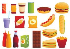 Sandwich bar icons set, cartoon style