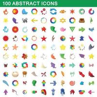 100 abstract icons set, cartoon style vector