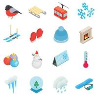 Winter elements icons set, isometric 3d style vector