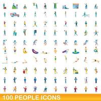 100 people icons set, cartoon style vector