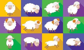 Sheep icons set, flat style vector