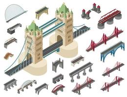 Bridges icons set, isometric style vector