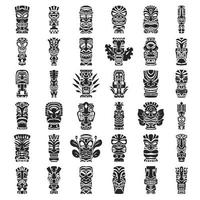 conjunto de iconos de ídolos tiki, estilo simple vector