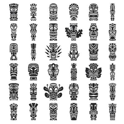 Tiki idols icon set, simple style