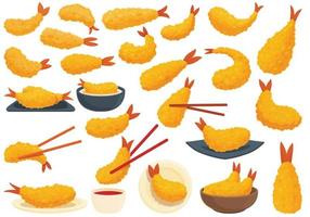 conjunto de iconos de tempura vector de dibujos animados. camarones aperitivo