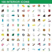 100 interior icons set, cartoon style vector