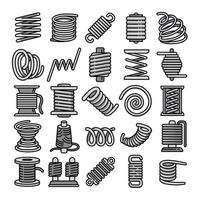 Coil icons set, outline style vector