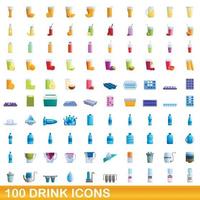 100 drink icons set, cartoon style vector