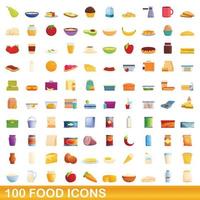 100 food icons set, cartoon style vector