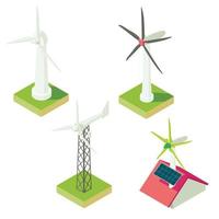 Wind turbine icons set, isometric style vector