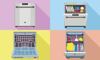 Dishwasher icons set, flat style