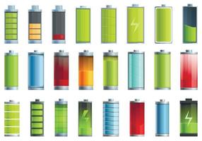 Battery charge icons set cartoon vector. Electricity charge vector